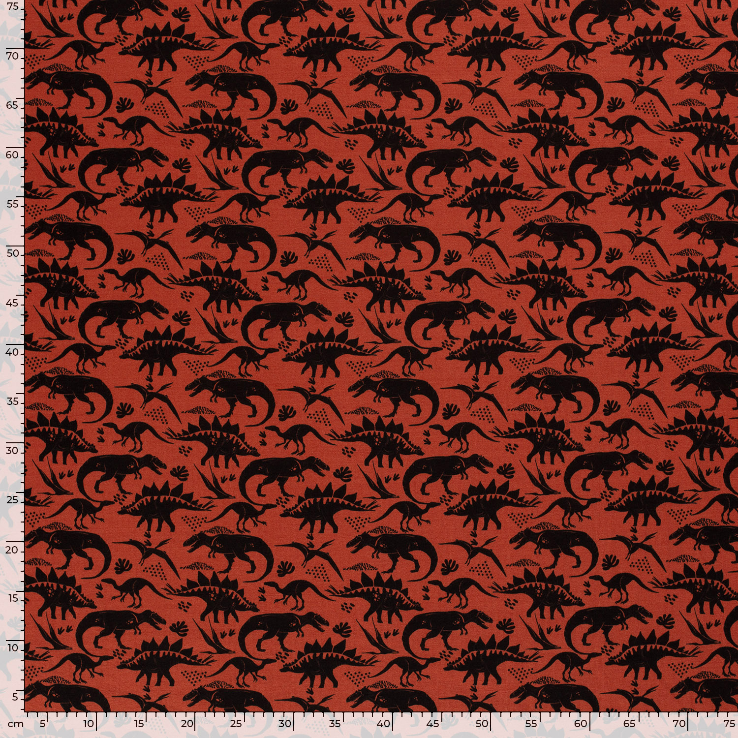 Alpenfleece - Sweat Stoff mit Plüschfell-Abseite - Dinos auf Rost