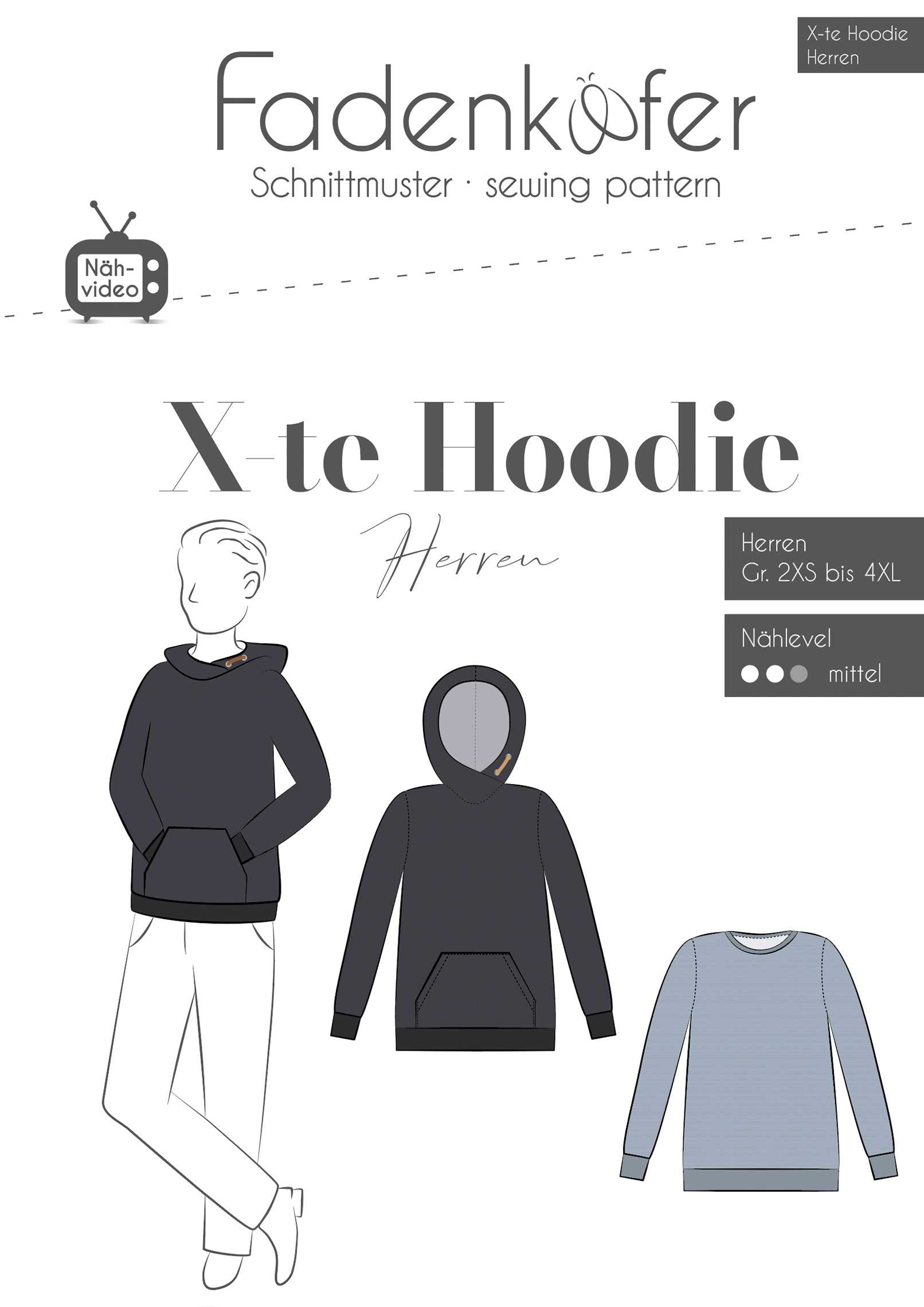 Papierschnittmuster Fadenkäfer - X-te Hoodie für Herren