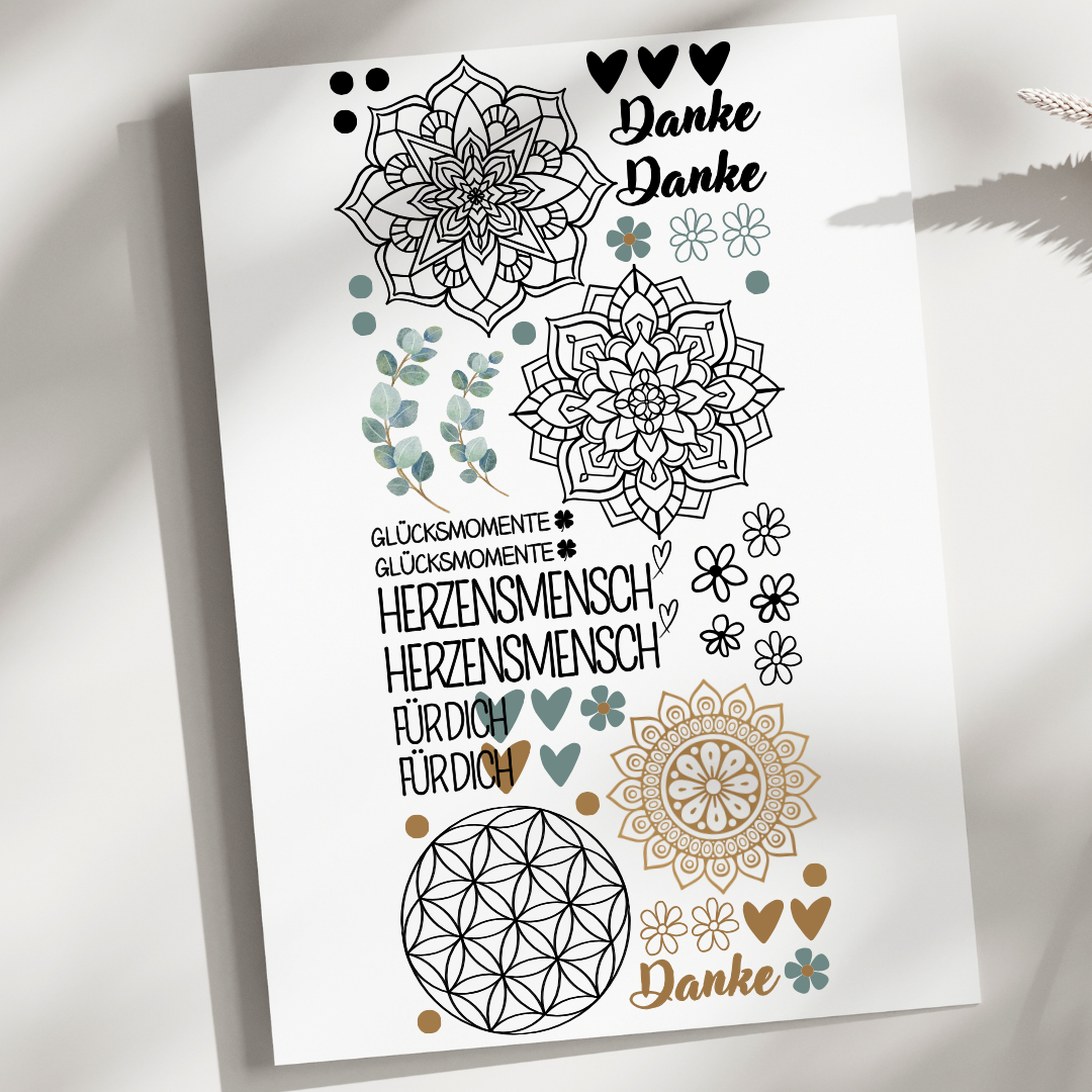 UV Sticker - Rub-On - Aufkleber - Rubbelsticker - Handmade - Dankbarkeit - 12cm x 22cm