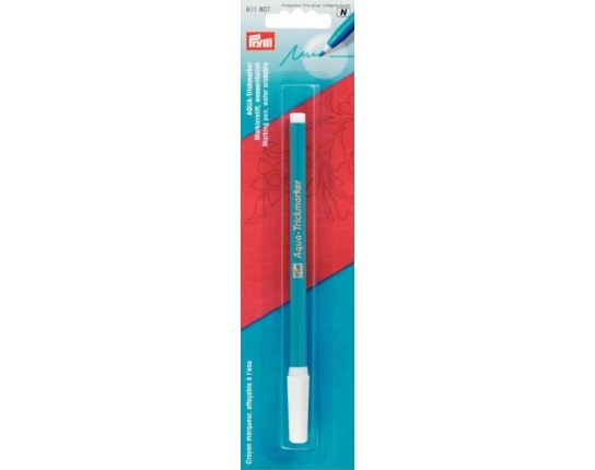 PRYM Trick-Marker Aqua, wasserlöslicher Faserschreiber in Türkis mit Standard-Spitze für Markierungen auf hellen Stoffen, rückstandslos auswaschbar.