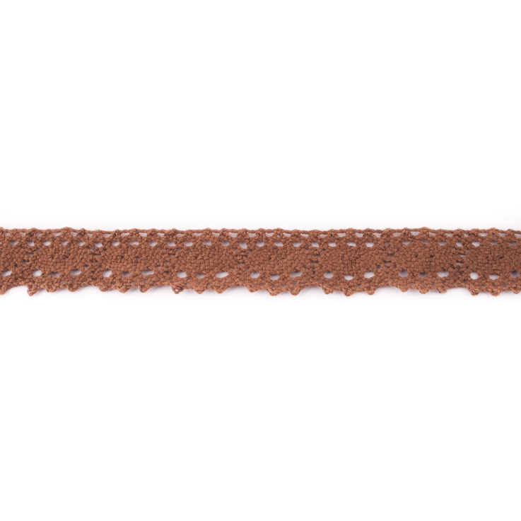Breite Klöppelspitze aus 100% Baumwolle in Braun, 2,5 cm (25mm) Breite, hochwertige Meterware für rustikale Vintage-Details, Landhaus-Deko und Natur-Looks.