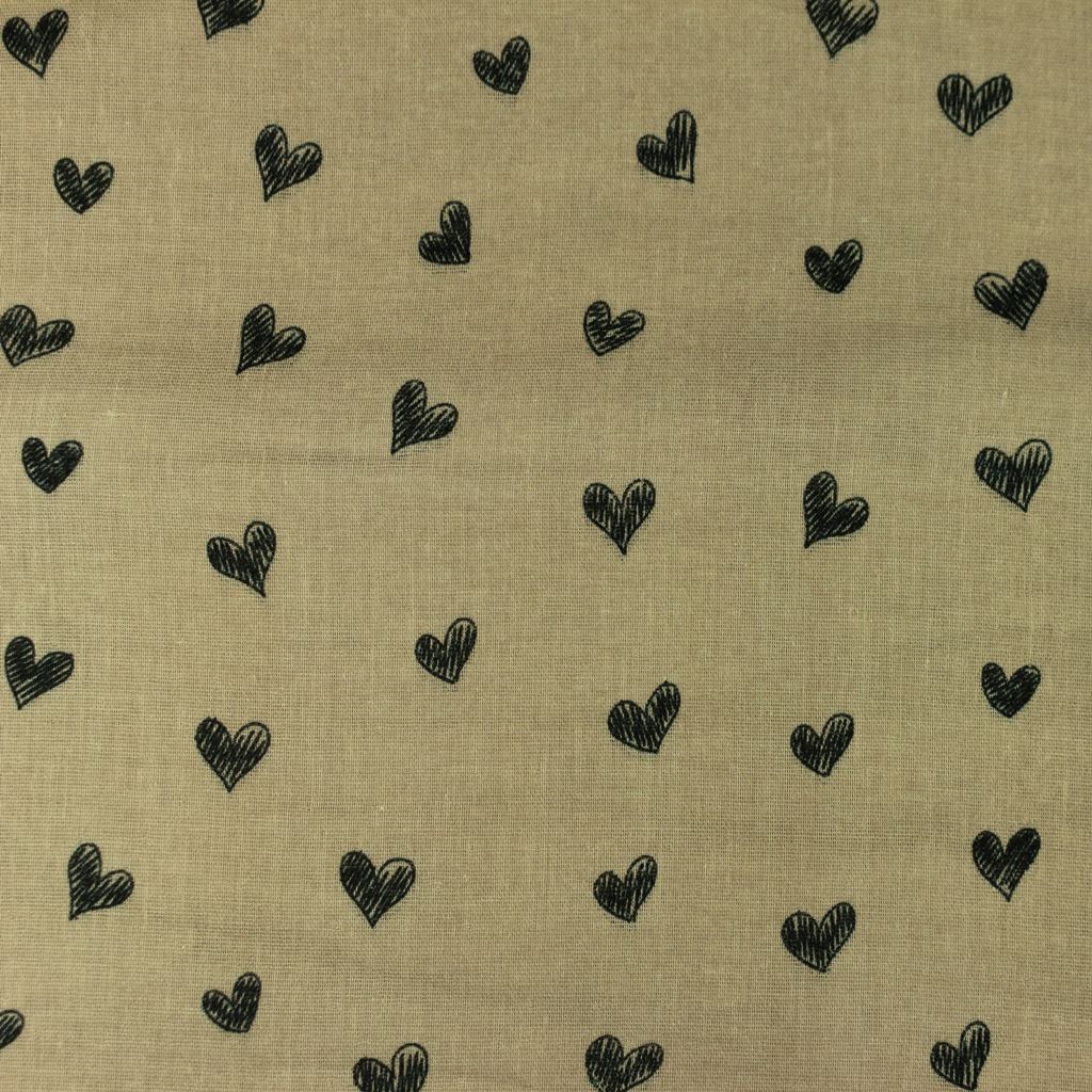 Musselin Stoff Kiesel mit kleinen Herzen Double Gauze Baumwolle grau beige