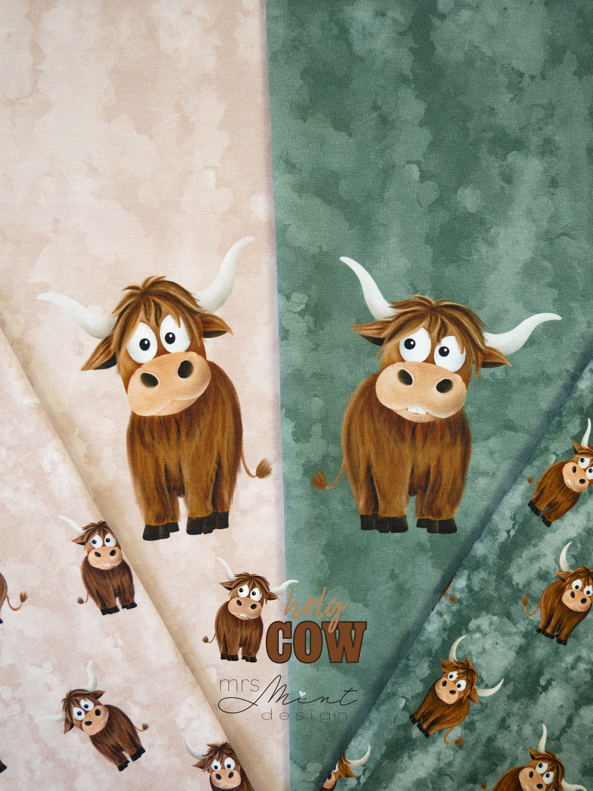Panel - Swafing - French Terry - Holy Cow by Mrs Mint Design -  50cm x 150cm - Smaragd