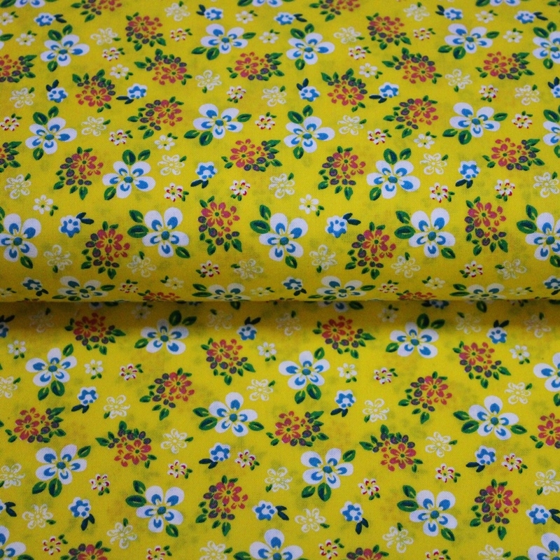 Baumwolle - Baumwollstoff - Blumen auf Gelb 