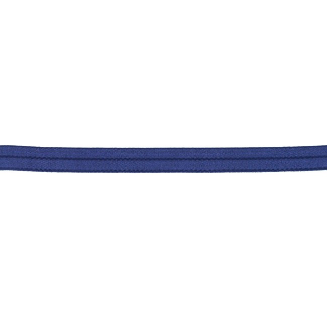 Elastisches Schrägband in glänzendem Jeansblau, 15mm Breite, hochwertige Meterware aus Polyamid-Mix für Lingerie, Sportmode und elastische Kantenabschlüsse.