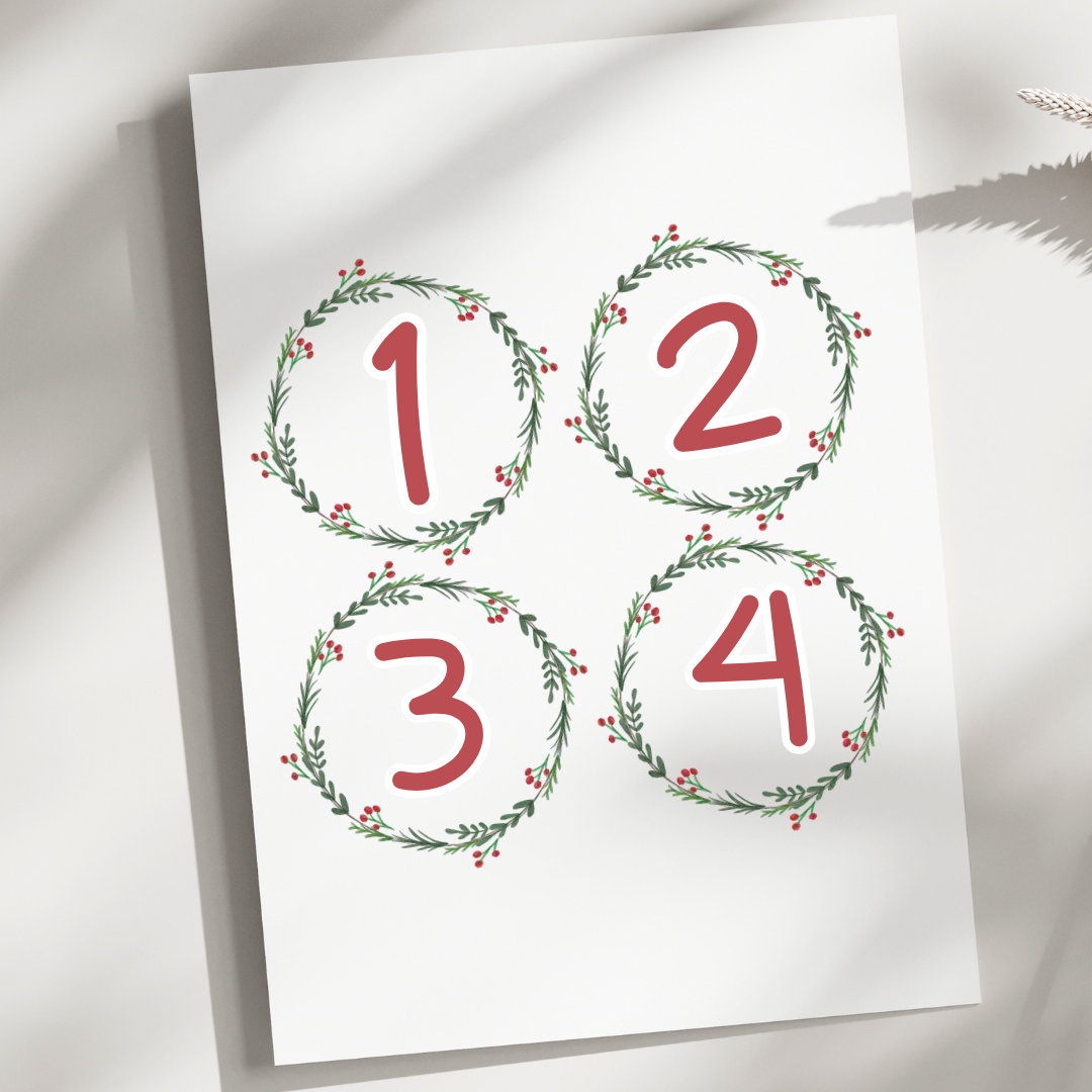 UV Sticker - Rubbelsticker - Handmade - Adventskranz Zahlen Grün - 10cm x 9,8cm