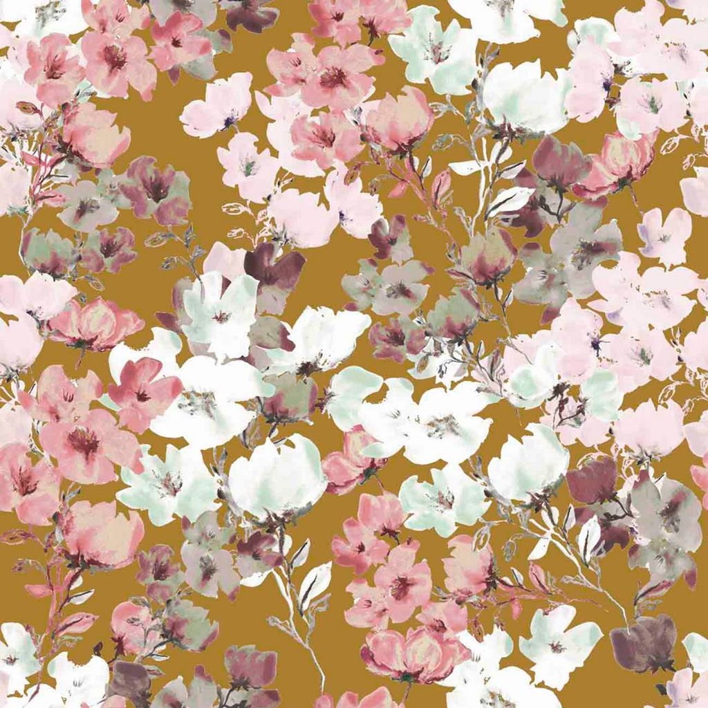 Motivjersey - Digitaldruck - Blumen auf Ocker