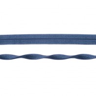 Elastisches Jacquard-Einfassband in glänzendem Jeansblau, 20mm Breite, hochwertige Meterware mit feiner Webstruktur für Lingerie, Sportmode und elastische Abschlüsse.