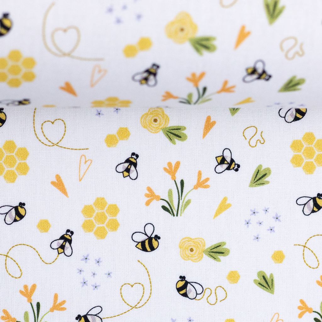 Webware - Baumwoll Stoff - Swafing - Tom - Bienen und Blumen auf Weiß