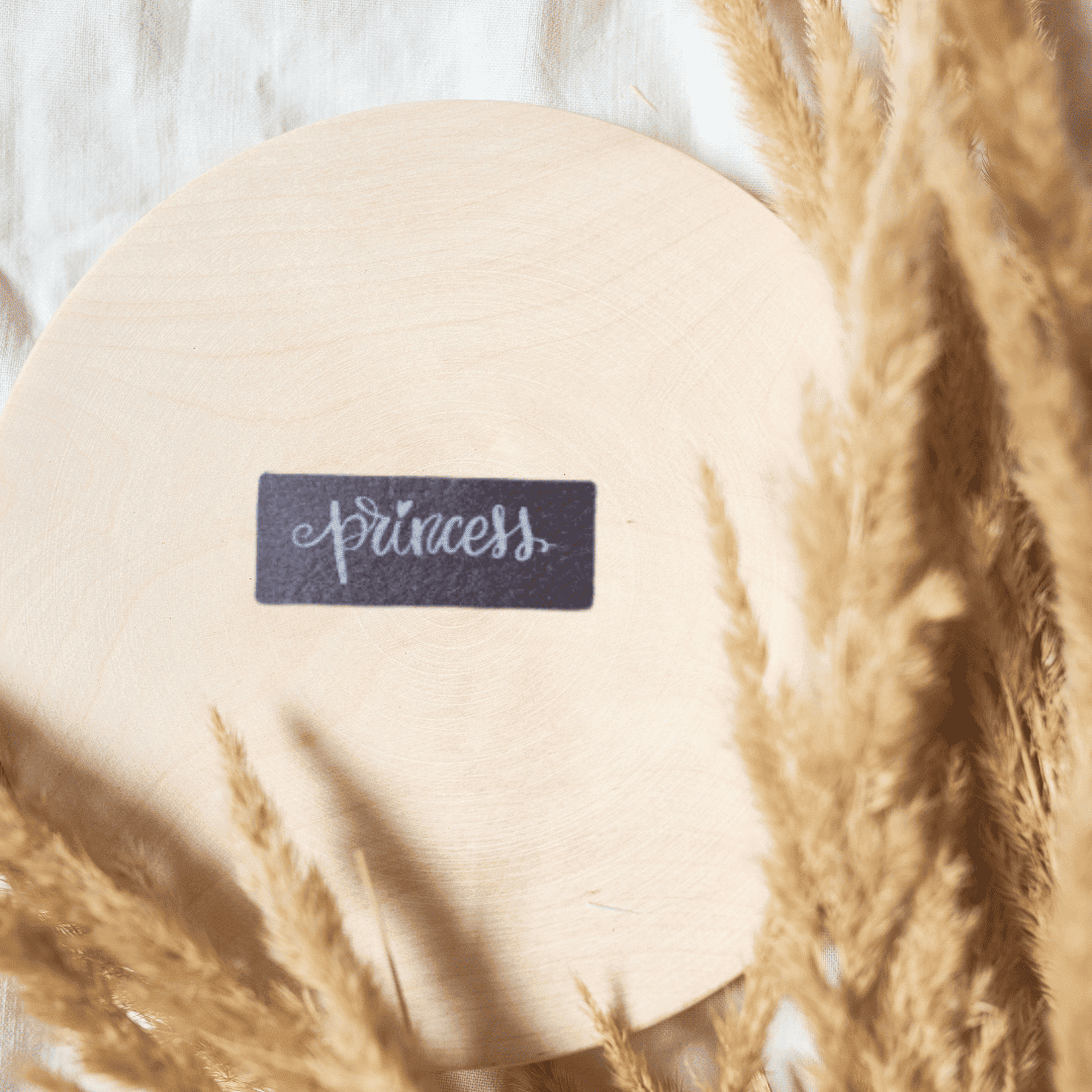 „princess“ Nählabel 3,5cm x 1,4cm – vegan, handmade, Schnuckidu® Kunstleder Braun/Silber