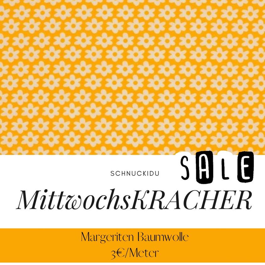 MittwochsKRACHER: Baumwolle mit Margeriten für unschlagbare 3€/Meter! MittwochsKRACHER: Baumwolle mit Margeriten für unschlagbare 3€/Meter!