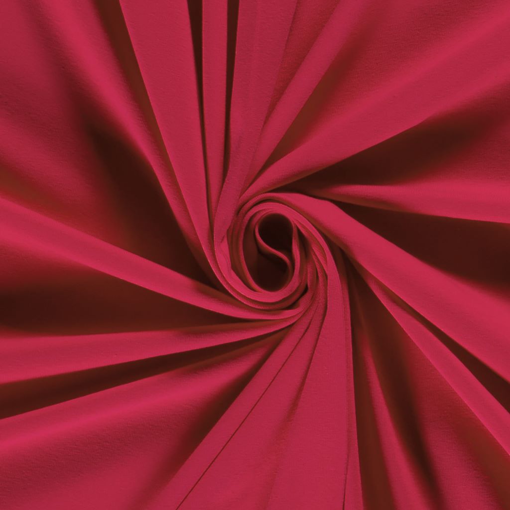 Hochwertiger Baumwolljersey in Uni Himbeere, weicher Jersey-Stoff für Bekleidung, 95% Baumwolle & 5% Lycra, Öko-Tex Standard 100, Farbe Himbeerrot / Dunkelpink / Fruchtrot