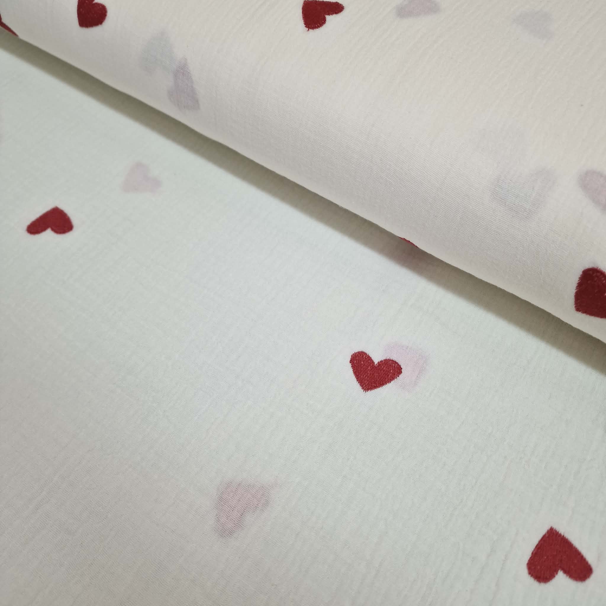 Musselin - Baumwolle - Stickerei - Herzen