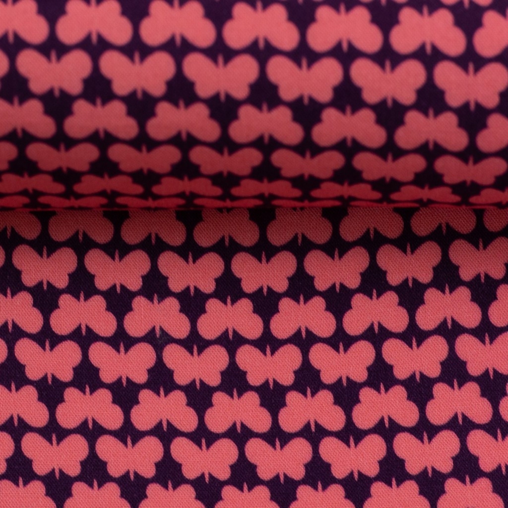 Viskose - Webware- Swafing - Lycklig Design - Butterflies - Schmetterlinge in Koralle - Reststück 80cm 150cm