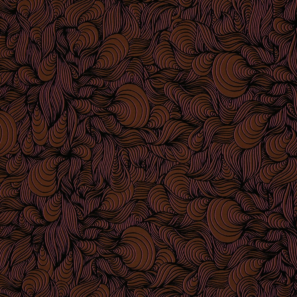 Hochwertiger Baumwolljersey "Mussel Bench" von Thorsten Berger – kunstvolles Muschel-Design in warmem Kupfer / Rostbraun, 95% Baumwolle, 5% Elasthan, Öko-Tex Standard 100