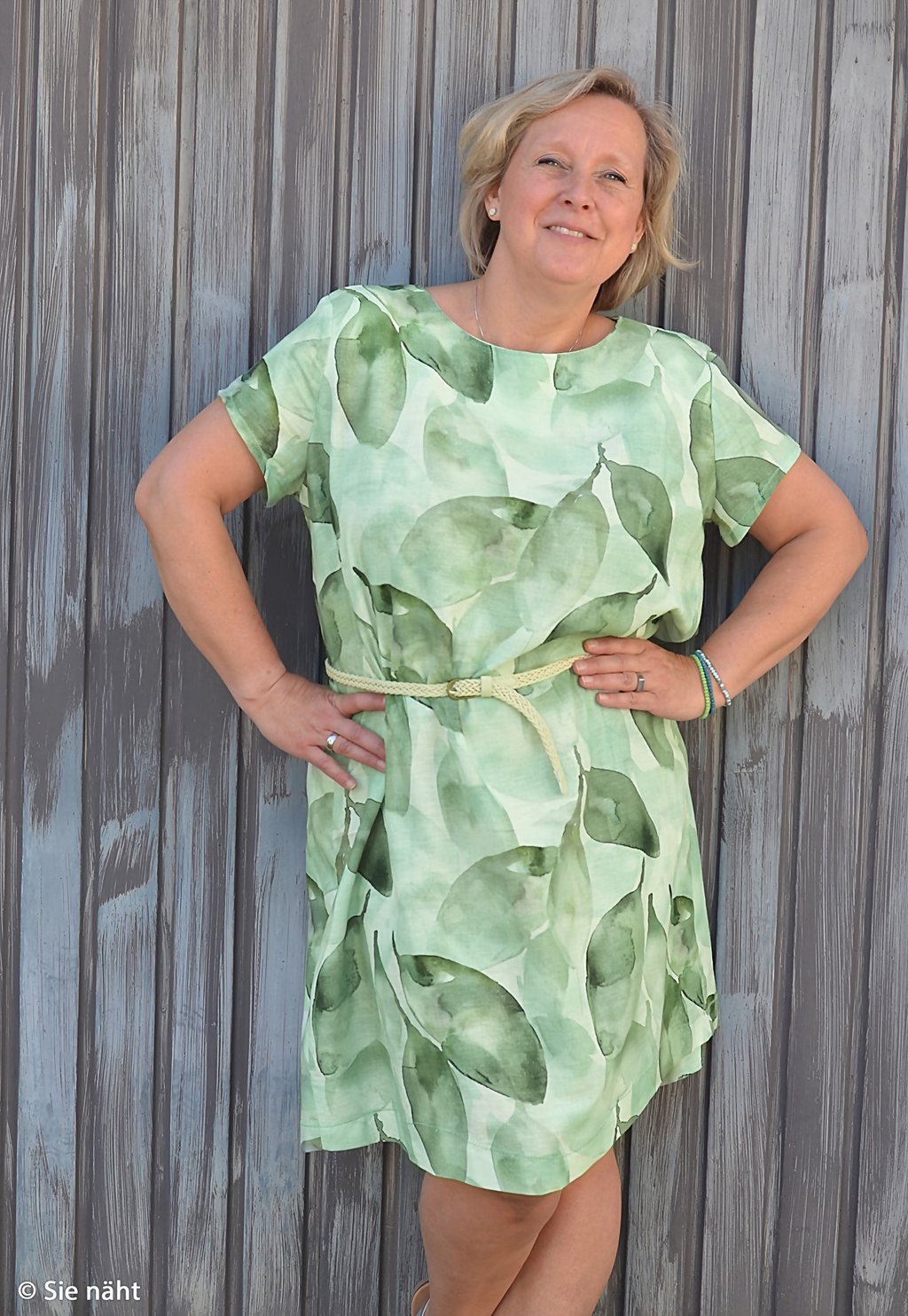 Leinen - Leinen Stoff - Swafing - Adria - Grüne Blätter