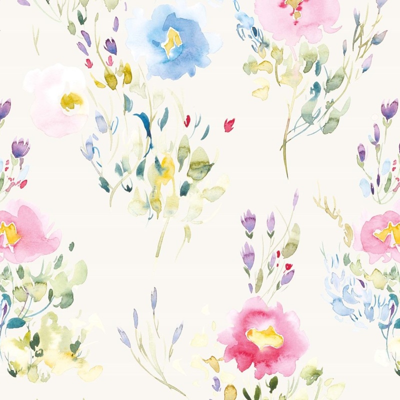 Baumwolljersey - Jersey Stoff - Digitaldruck - Aquarellblumen auf Ecru