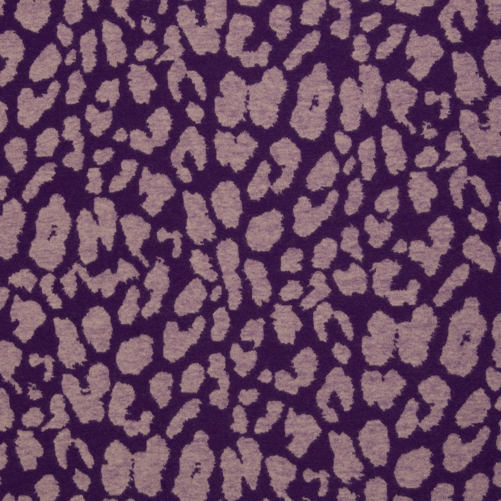 Swafing Jacquardjersey Emily Leoprint Violett – Hochwertiger Baumwoll-Jacquard mit modernem Leo-Muster für Pullover, Kleider und Cardigans.