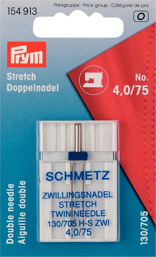 PRYM Doppel-Nähmaschinennadel Universal, Stärke 75 mit weitem 4,0mm Nadelabstand, System 130/705, für dekorative Ziernähte und Abstepparbeiten auf Haushaltsnähmaschinen.