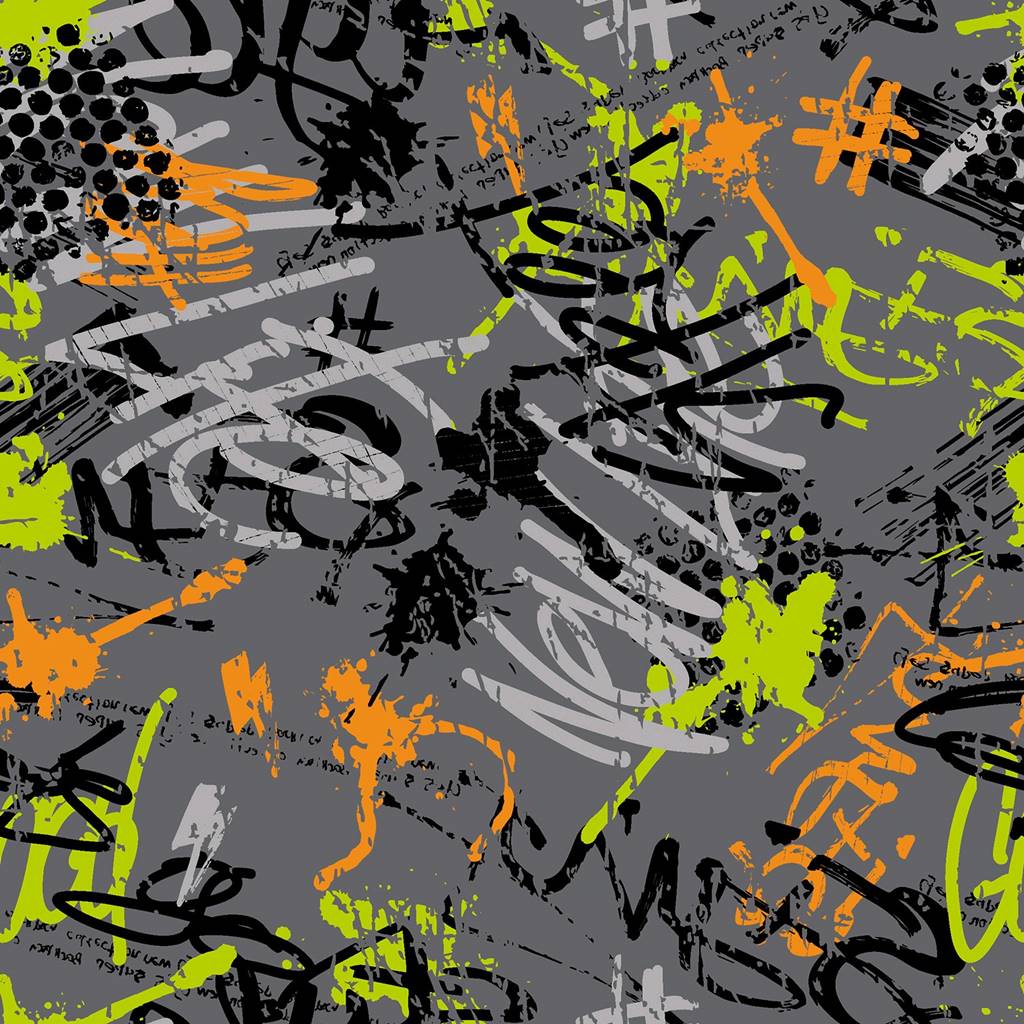 Baumwolljersey - Jersey Stoff - Motivjersey - Digitaldruck - Graffiti Print auf Grau