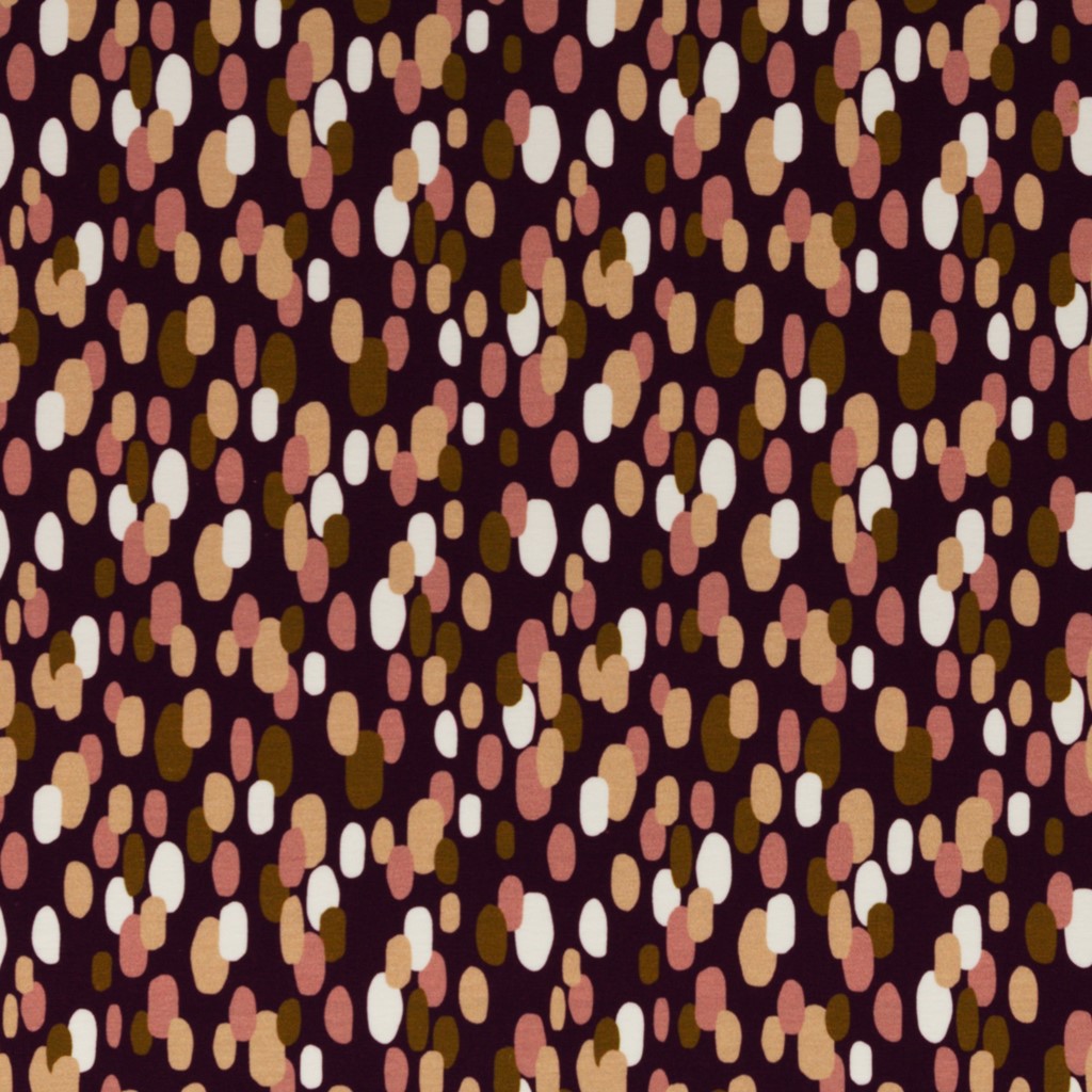 Baumwoll Jersey - Jersey Stoff - Swafing - Marvelous Dashes by lycklig design - Ovale Tupfen auf Aubergine - Reststück 155cm x 160cm 