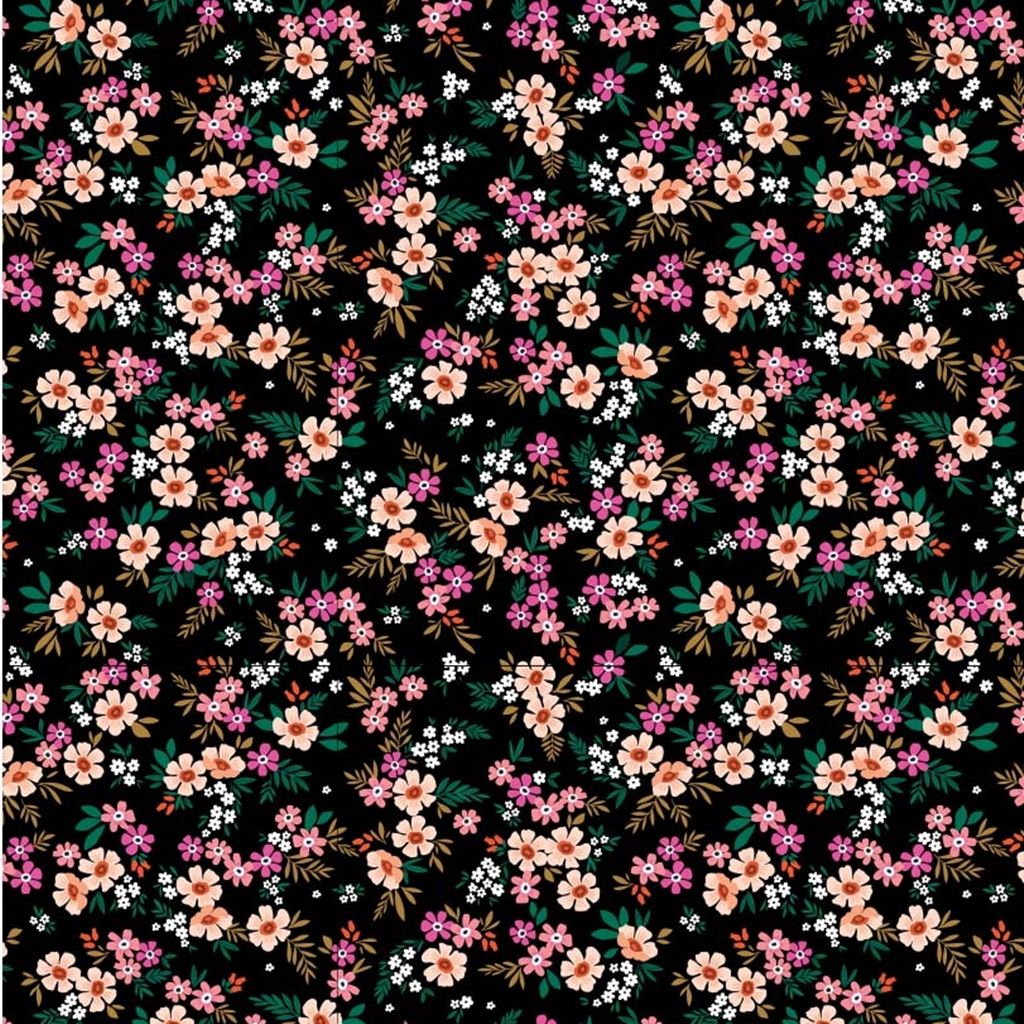 Baumwolljersey - Jersey Stoff - Motivjersey - Kleine Blumen auf Schwarz