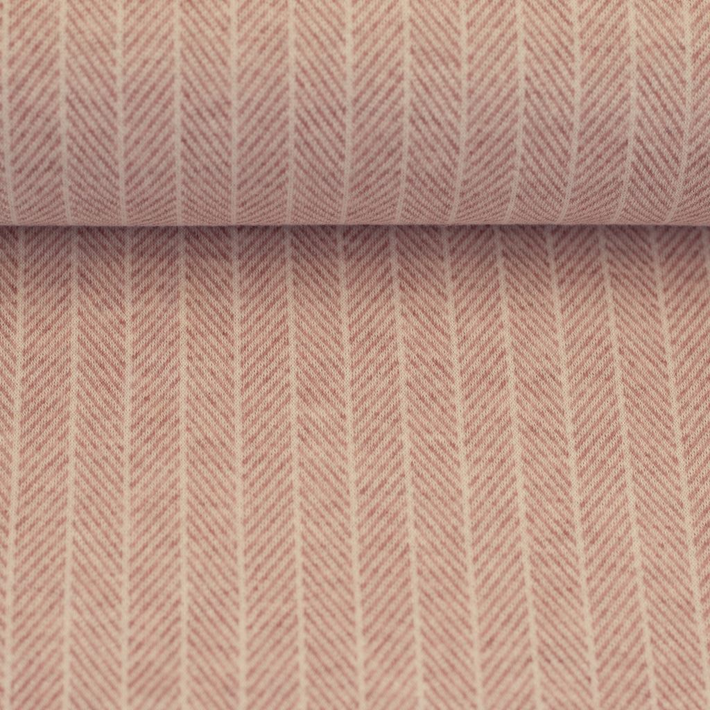 Swafing Jacquardjersey Madita mit eingestricktem Streifenmuster in Altrosa und Creme-Weiß.