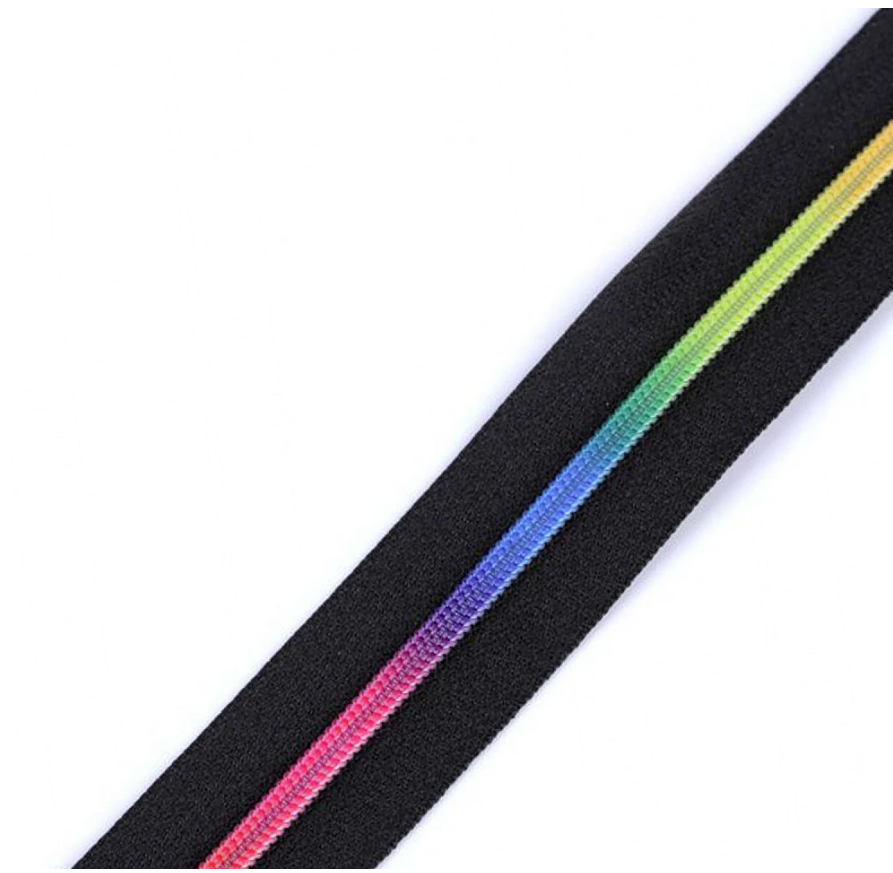 Endlosreißverschluss 3mm mit Regenbogen-Spirale auf schwarzem Band – Hochwertiger Nylon-Spiralreißverschluss für moderne Taschen, Rucksäcke und Designer-Etuis. Ohne Schieber.