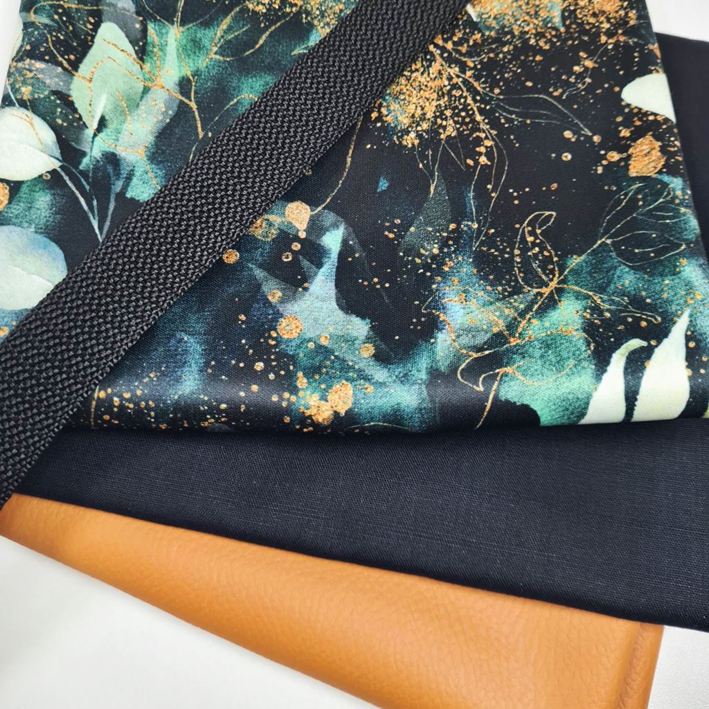 Stoffpaket  - Schnuckidu Stoffpaket -  Taschenpaket Golden Leaves Schwarz/Ocker