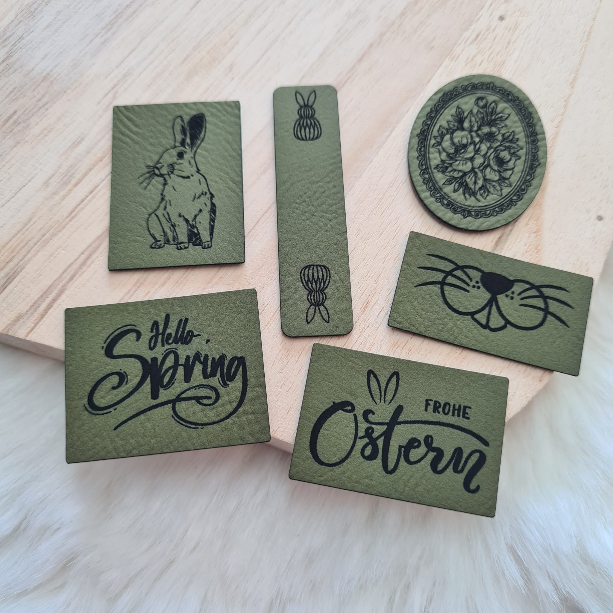 🐣 Oster Labelset aus veganem Kunstleder - 6 Handmade Labels in Grün – Schnuckidu® 