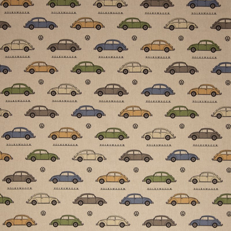 Canvas - Dekostoff - Leinenoptik - Emilio - VW Autos auf Beige Stoffrest 160cm