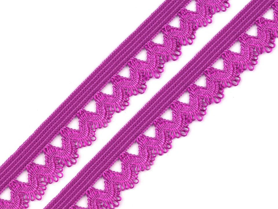 Elastisches Wäschegummi in Violett mit Spitzenkante – 15 mm breit, hautfreundlich und weich für Unterwäsche, Slips und dekorative Kantenabschlüsse.