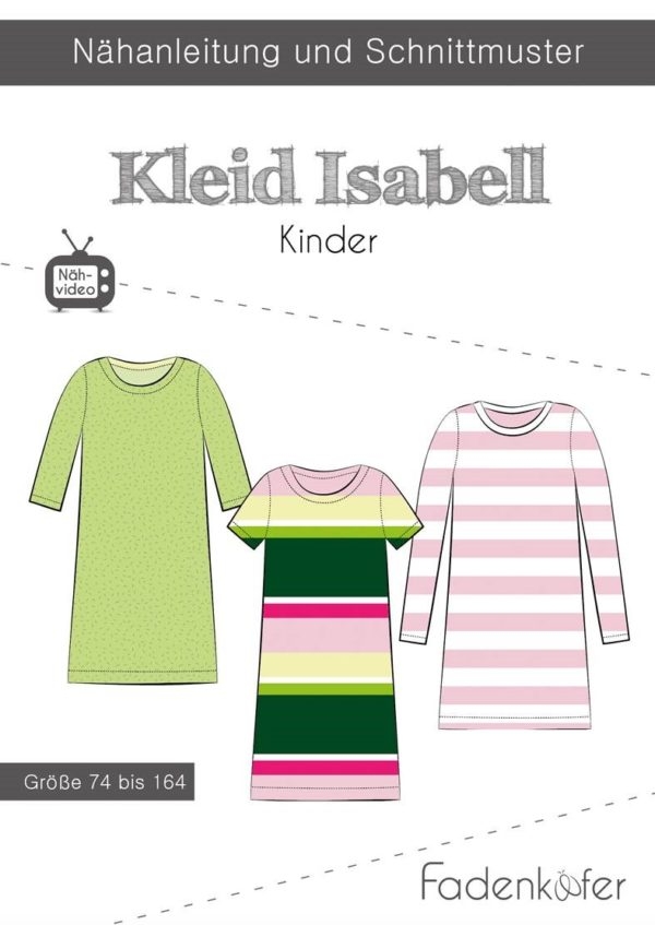 Papierschnittmuster Kleid Isabell für Kinder von Fadenkäfer – Inklusive farbigem DinA0-Bogen und bebilderter Anleitung für die Größen 74 bis 164. Schlichtes A-Linien-Kleid für Jersey.