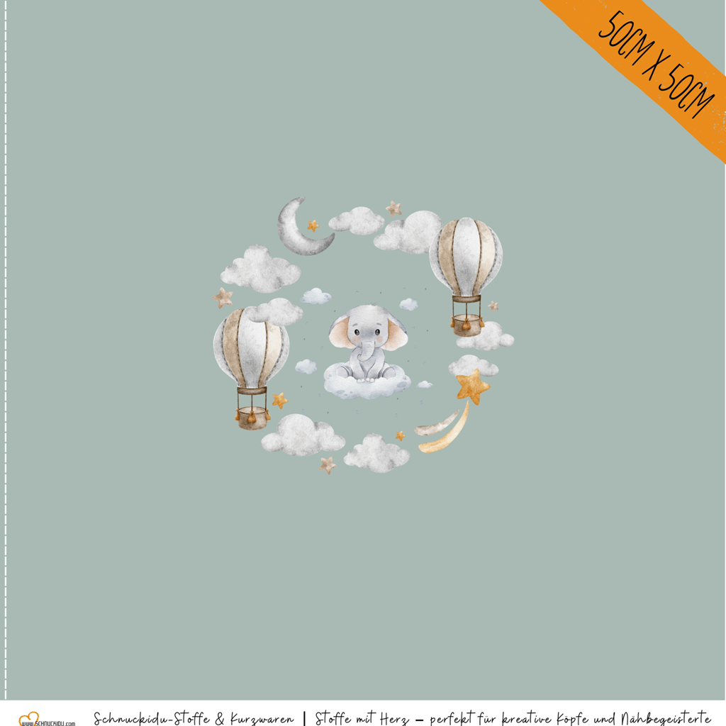 Vororder - Panel Eigendesign  - Jersey - ca. 50x50cm - Elefant