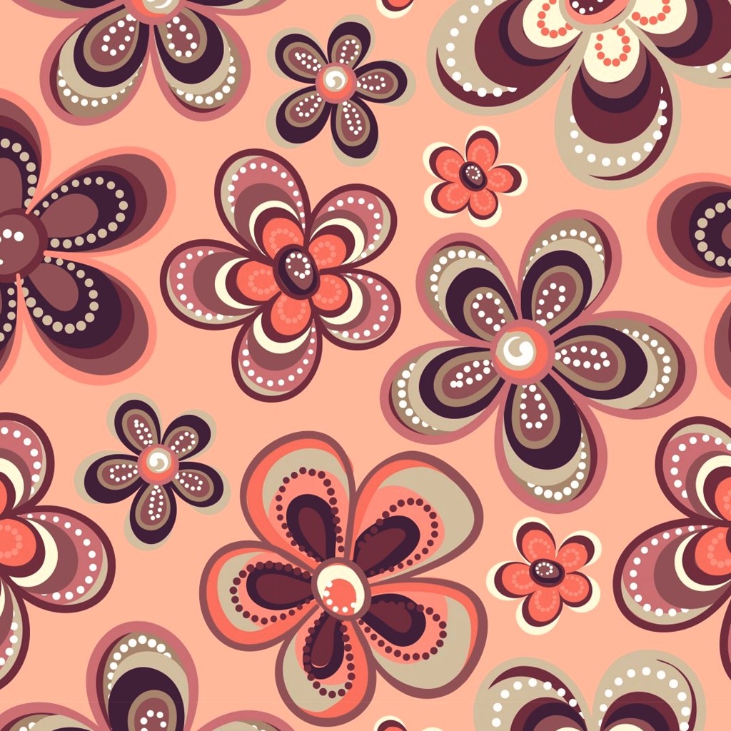 Baumwolljersey - Jersey Stoff - Motivjersey - Retro Flower - Blumen auf Apricot
