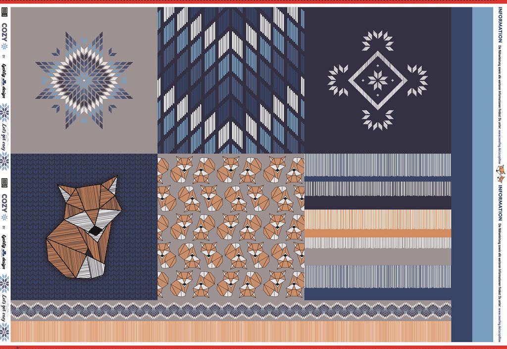 Canvas - Kissen Panel - Cozy Pillow DIY by lycklig design - Fuchs Blau - ca. 100cm