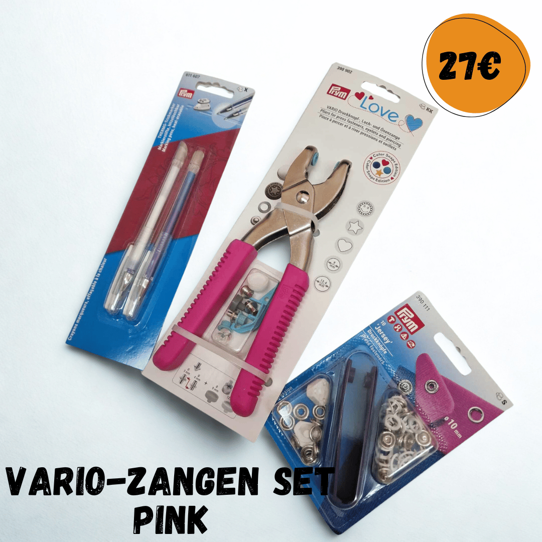 Prym Sparset: Vario-Zange "Prym Love" pink + Thermo-Trickmarker + Jersey-Druckknöpfe 10 mm
