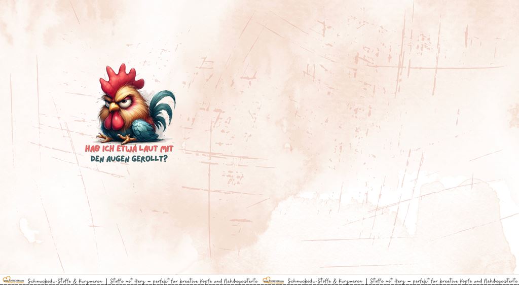Panel Eigendesign Jersey "Hab ich etwa laut mit den Augen gerollt?" mit grimmigem Hahn auf pfirsichfarbenem, strukturiertem Grund – ca. 80x155cm, 92% Baumwolle, 8% Elasthan, Öko-Tex Standard 100