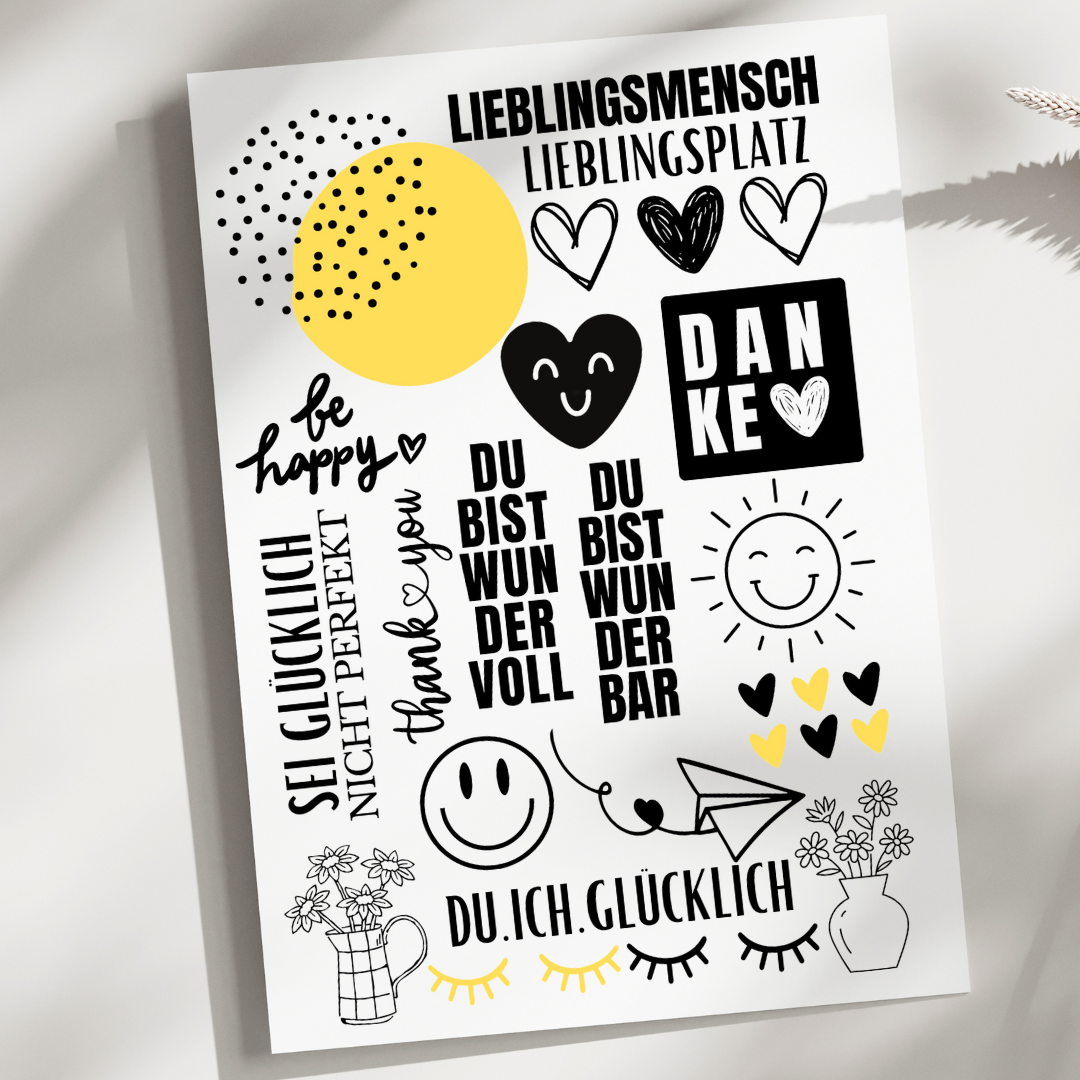 UV Sticker - Rubbelsticker - Handmade - Lieblingsmensch gelb - 15,5cm x 22cm