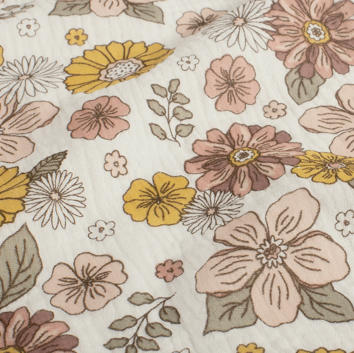 Musselin Stoff mit Digitaldruck bunte Blümchen Blumenmuster Double Gauze Baumwolle