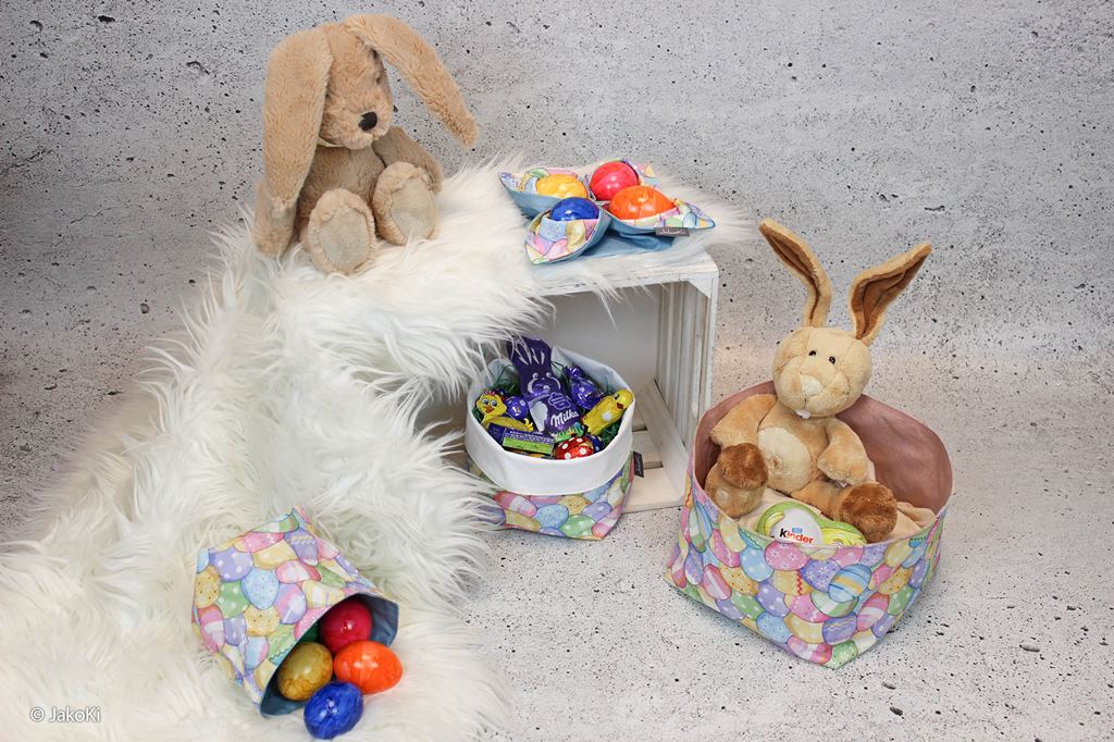 Webware - Baumwolle - Swafing - Ostern - Happy Easter - Süße Hasengesichter auf Gelb