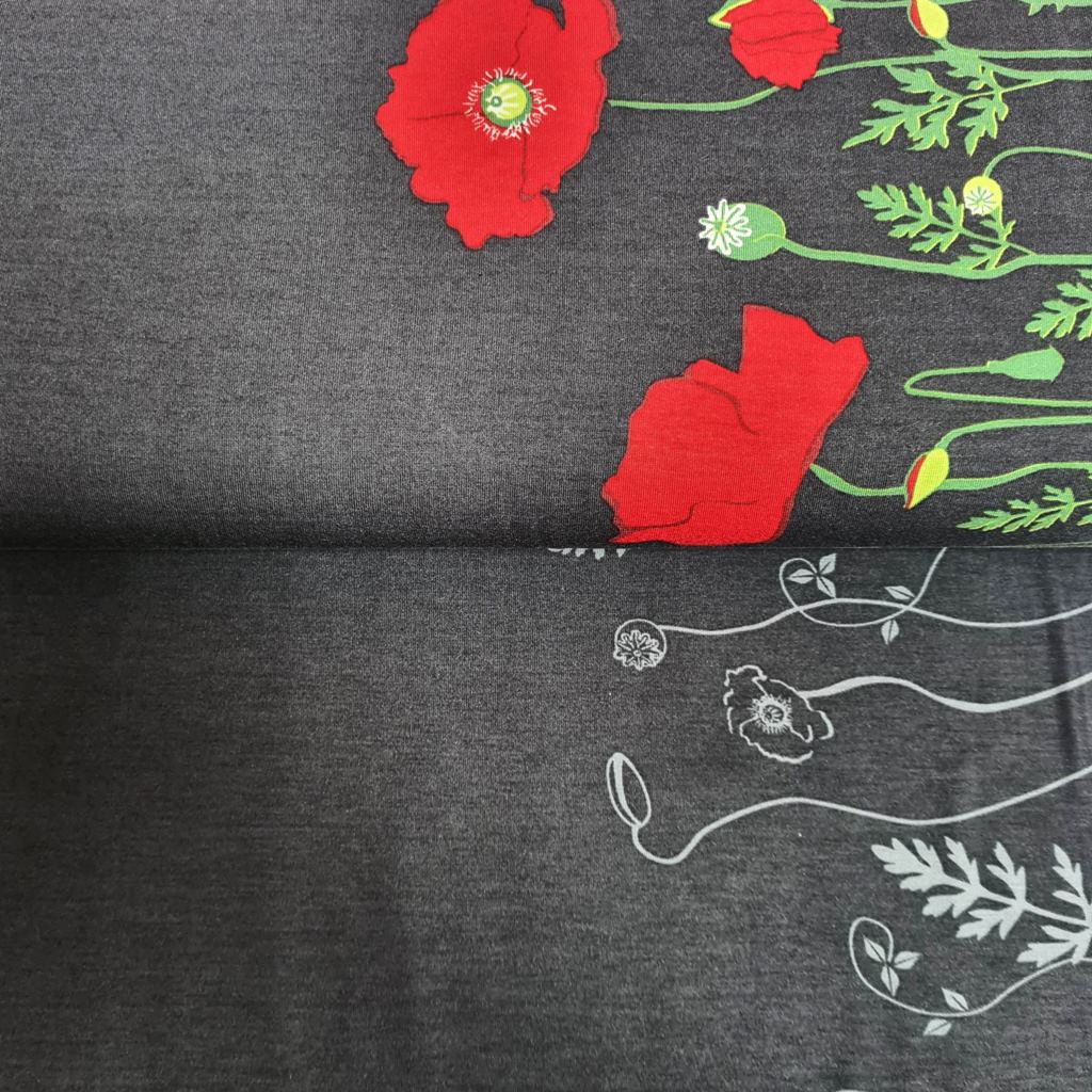 Lillestoff - Modaljersey - Motivjersey - Bordüre - Mohnblume