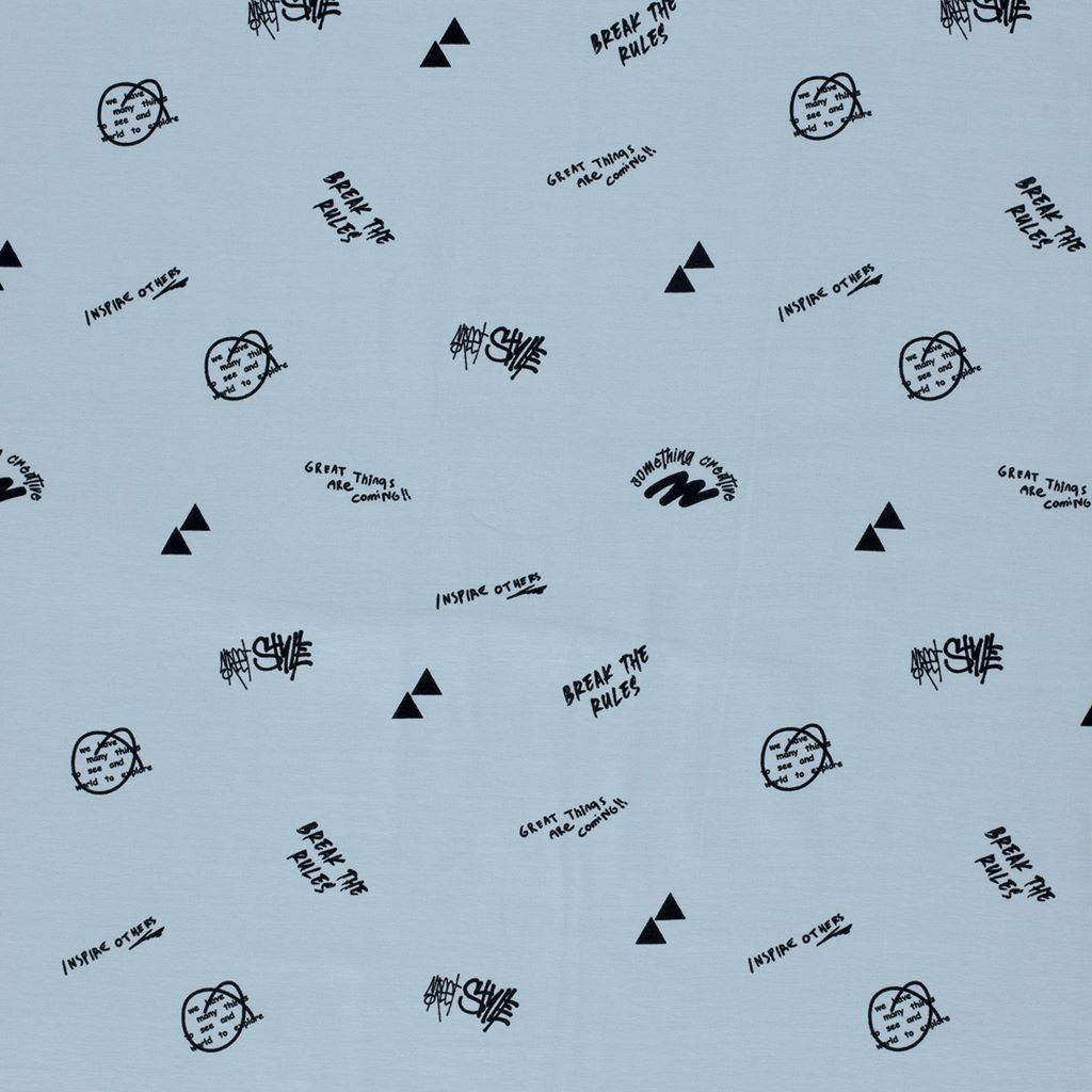 Hochwertiger Motivjersey mit inspirierenden Sprüchen auf blauem Grund, Digitaldruck, 95% Baumwolle, 5% Elasthan, Öko-Tex Standard 100