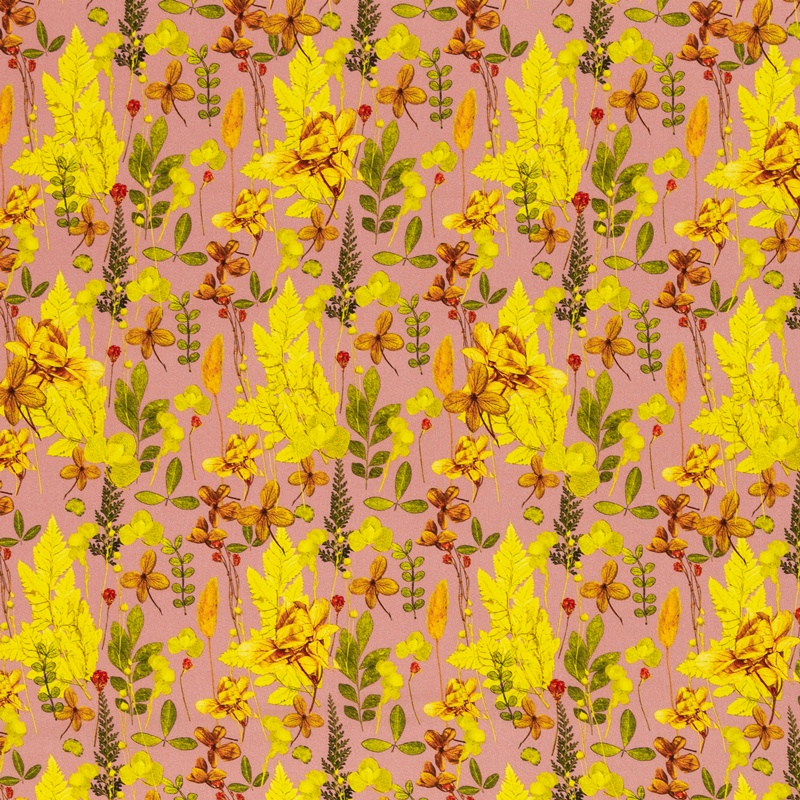 Viskose - Viskosewebware - Swafing - Believe by Cherry Picking - Blumen und Gräser in Gelb auf Altrosa