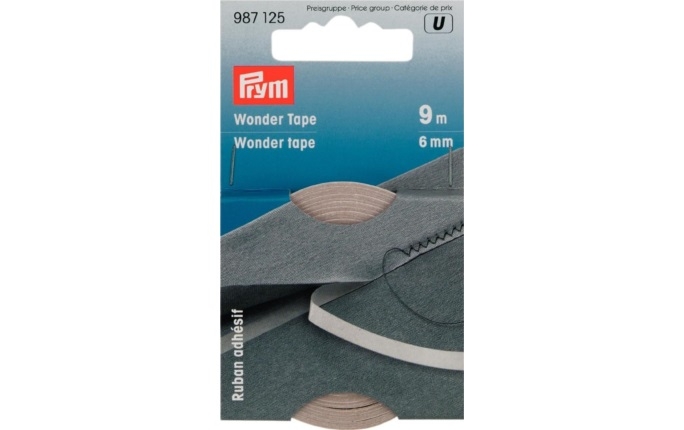 Prym Wonder Tape (6 mm x 9 m) – Beidseitig klebendes Fixierband für Stoffe, Reißverschlüsse und Säume, beim Waschen rückstandslos löslich.