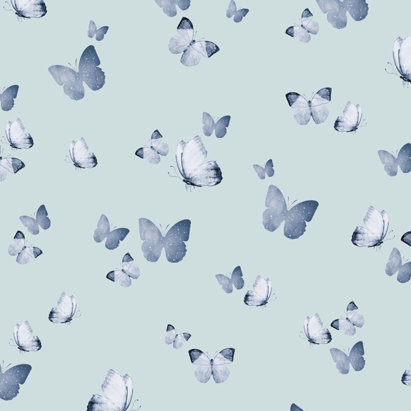 Baumwolljersey - Jersey Stoff - Digitaldruck - Schmetterlinge in Blau auf Hellblau