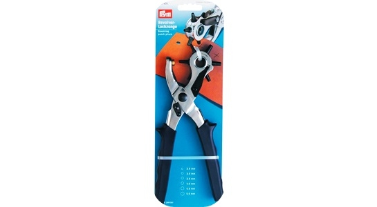 Prym Revolver-Lochzange mit Drehteller – Robustes Stanzwerkzeug für 6 verschiedene Lochdurchmesser (2 mm bis 4,5 mm), ideal für Leder, Textilien und Bastelmaterialien.