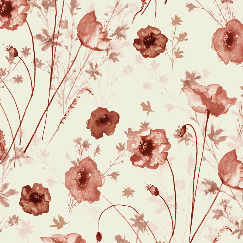 Baumwolljersey - Jersey Stoff - Motivjersey - Digitaldruck - Rote Aquarell Blumen auf Ecru