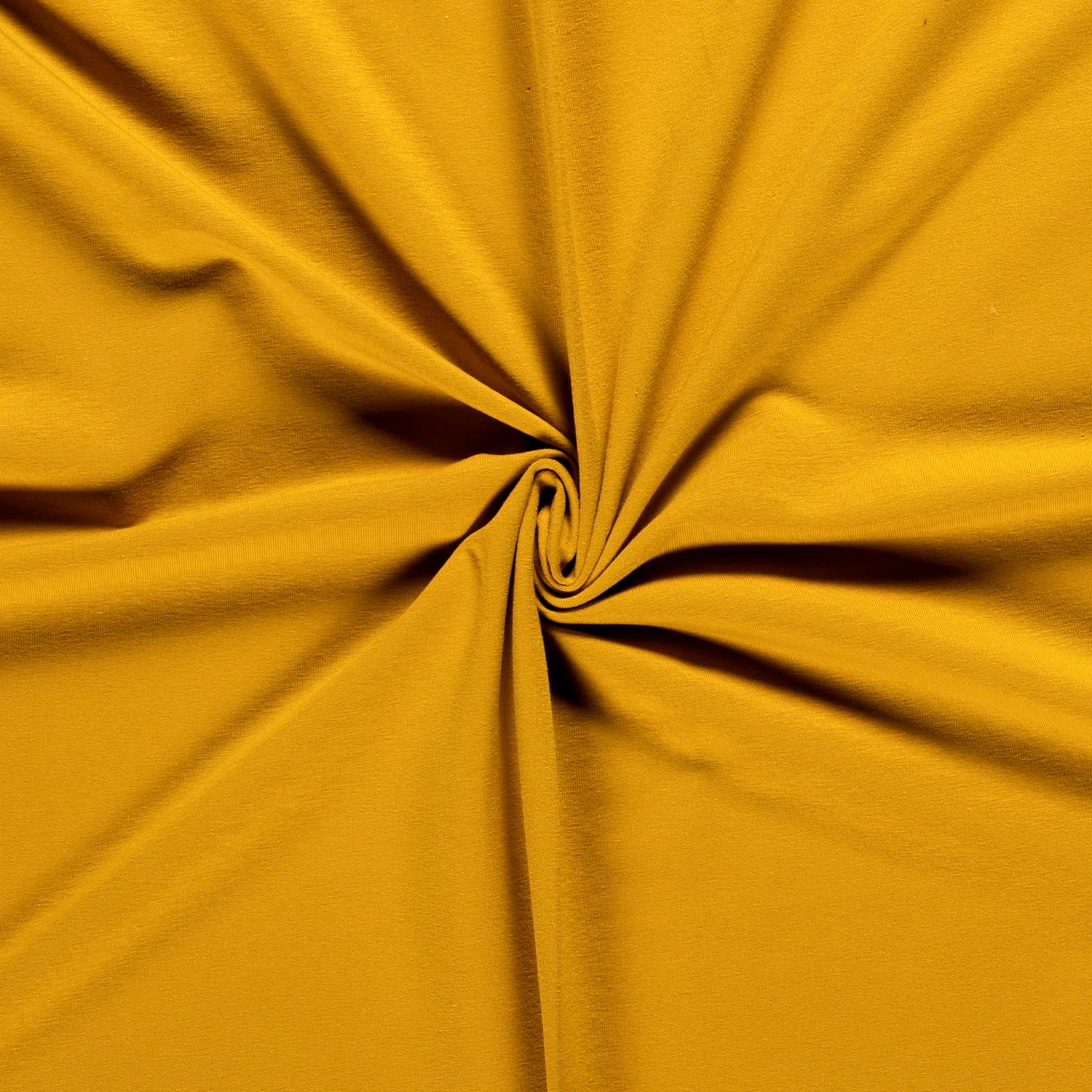 French Terry Sommersweat Uni in Curry – warmes Ocker-Gelb, ungeraut, 95% Baumwolle, Öko-Tex Standard 100