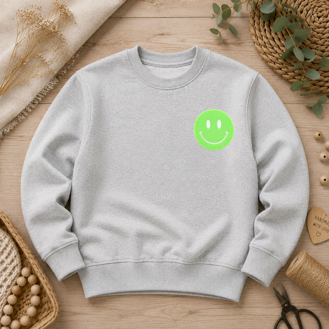 Flock-Patch - Zum Aufbügeln - Dicker Smiley - Neon Grün